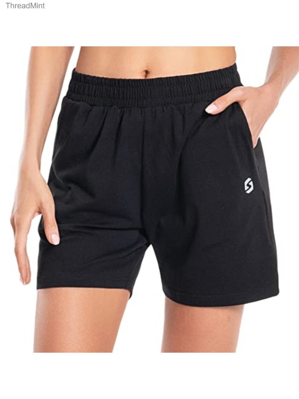 Women's 5" Cotton Bermuda Sweat Shorts Deep Pockets Adjustable Waist
